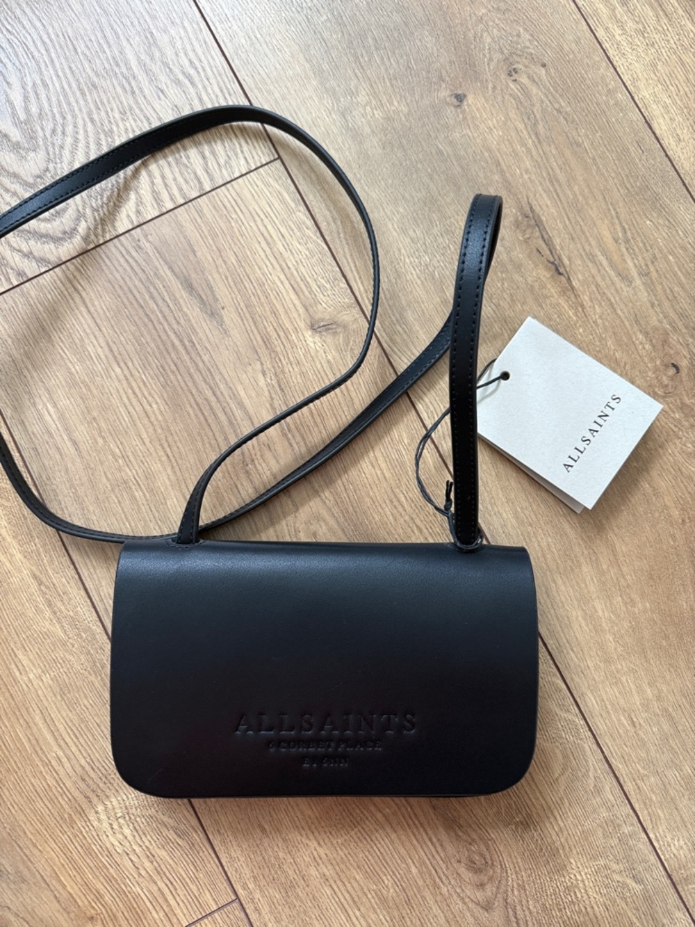 All Saints Black Leather Logo Crossbody